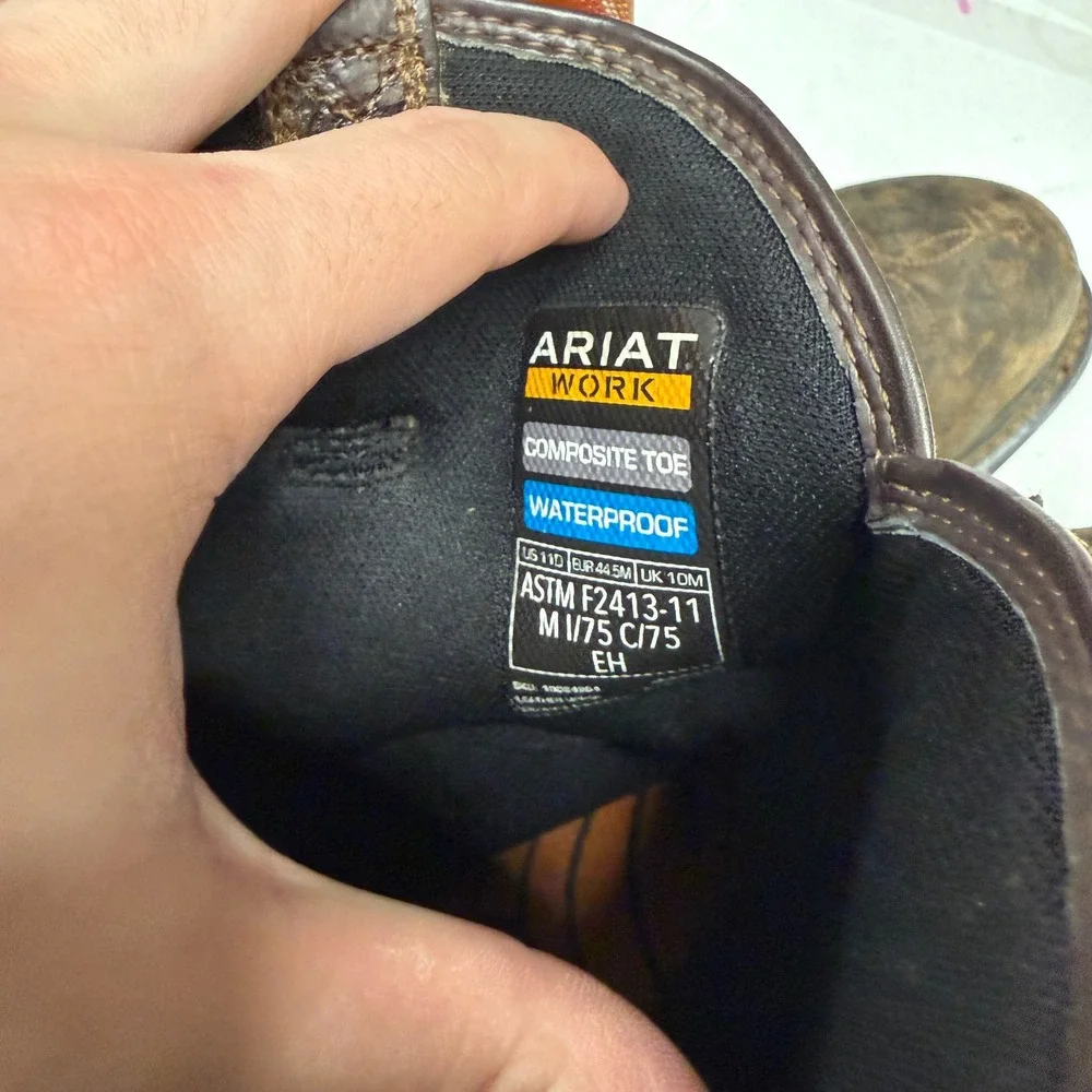 Ariat Work Hog‎ Boots Brown Orange Waterproof Carbon Toe ASTM F2413-11 11D